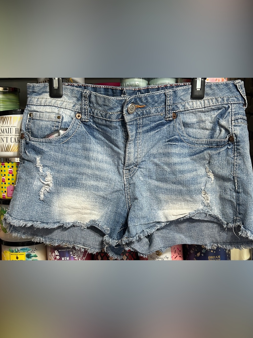 Amethyst Jeans Light Blue Distressed Jean Shorts